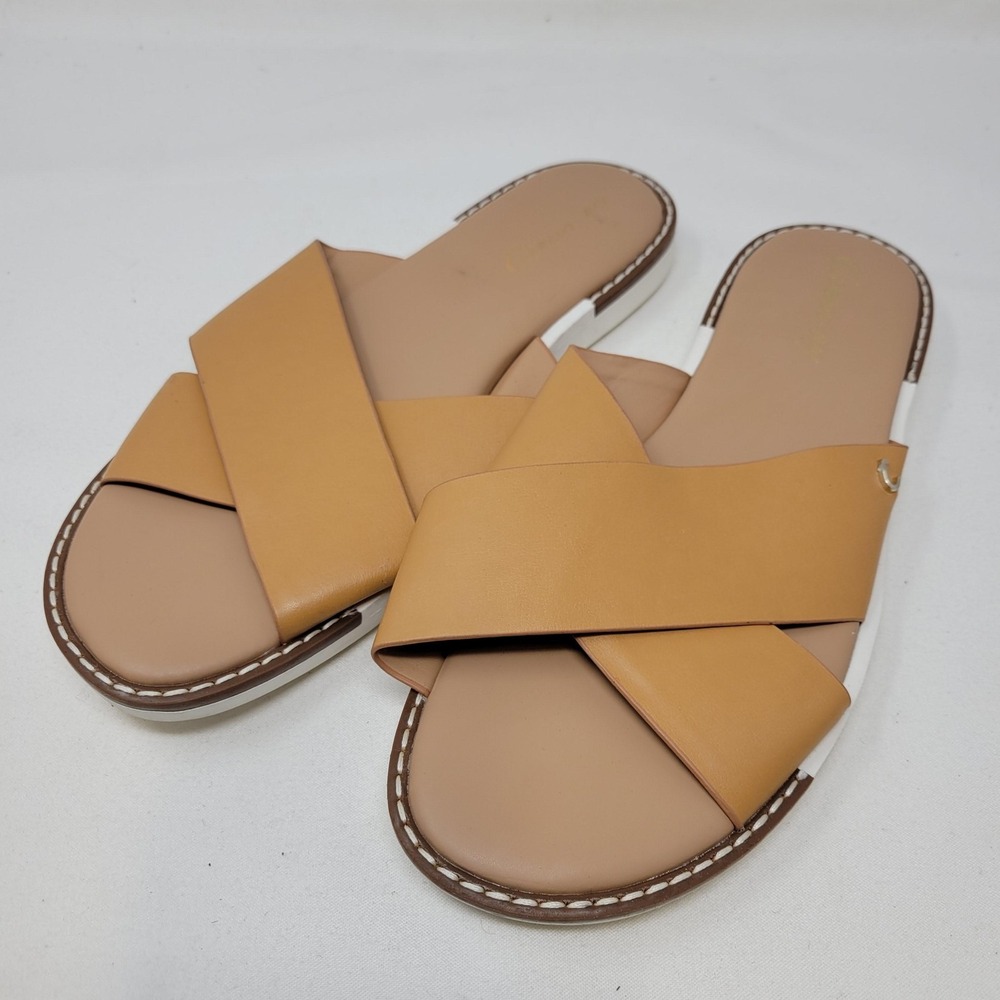Circus NY Sandals Womens‎ Size 9 Beige Lux Slide Cross Strap Cushioned Summer